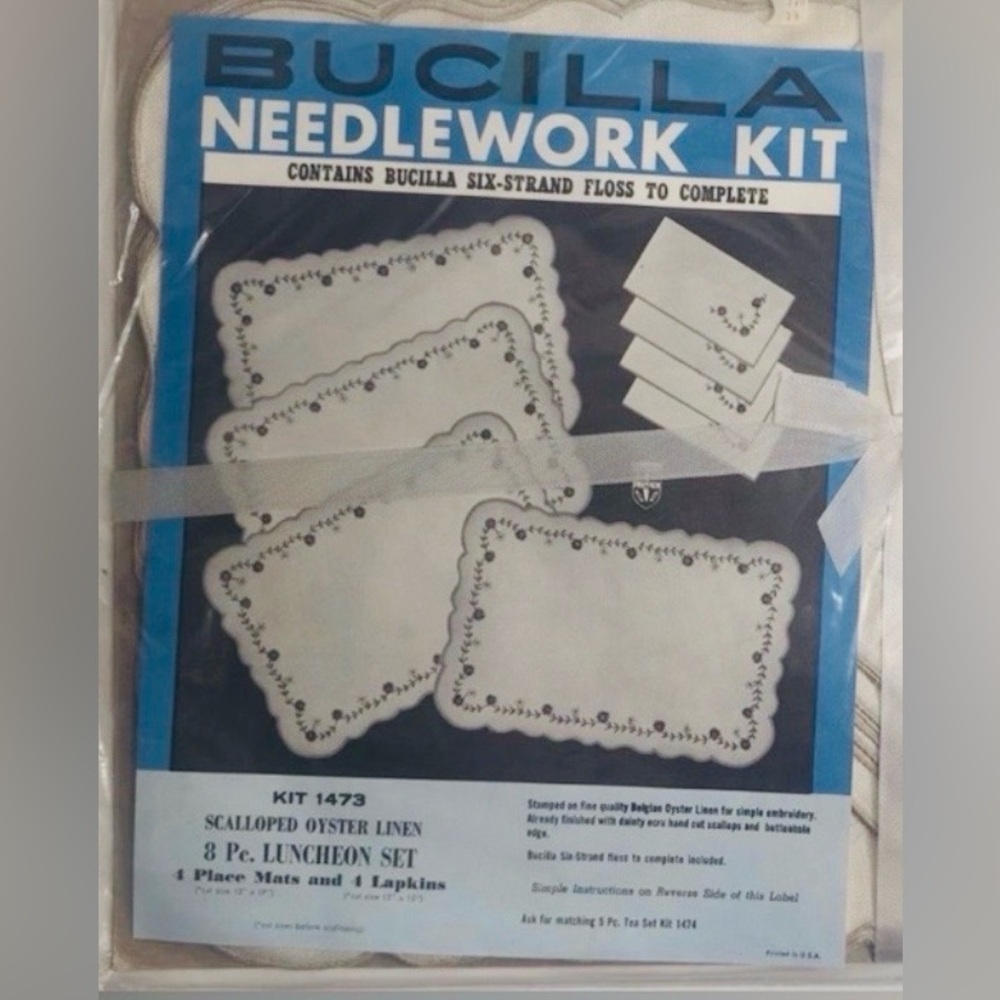 Vintage Bucilla Needlework Kit-8pc Luncheon Set-Scalloped Mats/Napkins Kit 1473